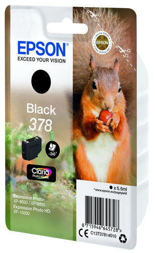 Epson Squirrel Singlepack Black 378 Claria Photo HD Ink Epson Squirrel Singlepack Black 378 Claria Photo HD Ink